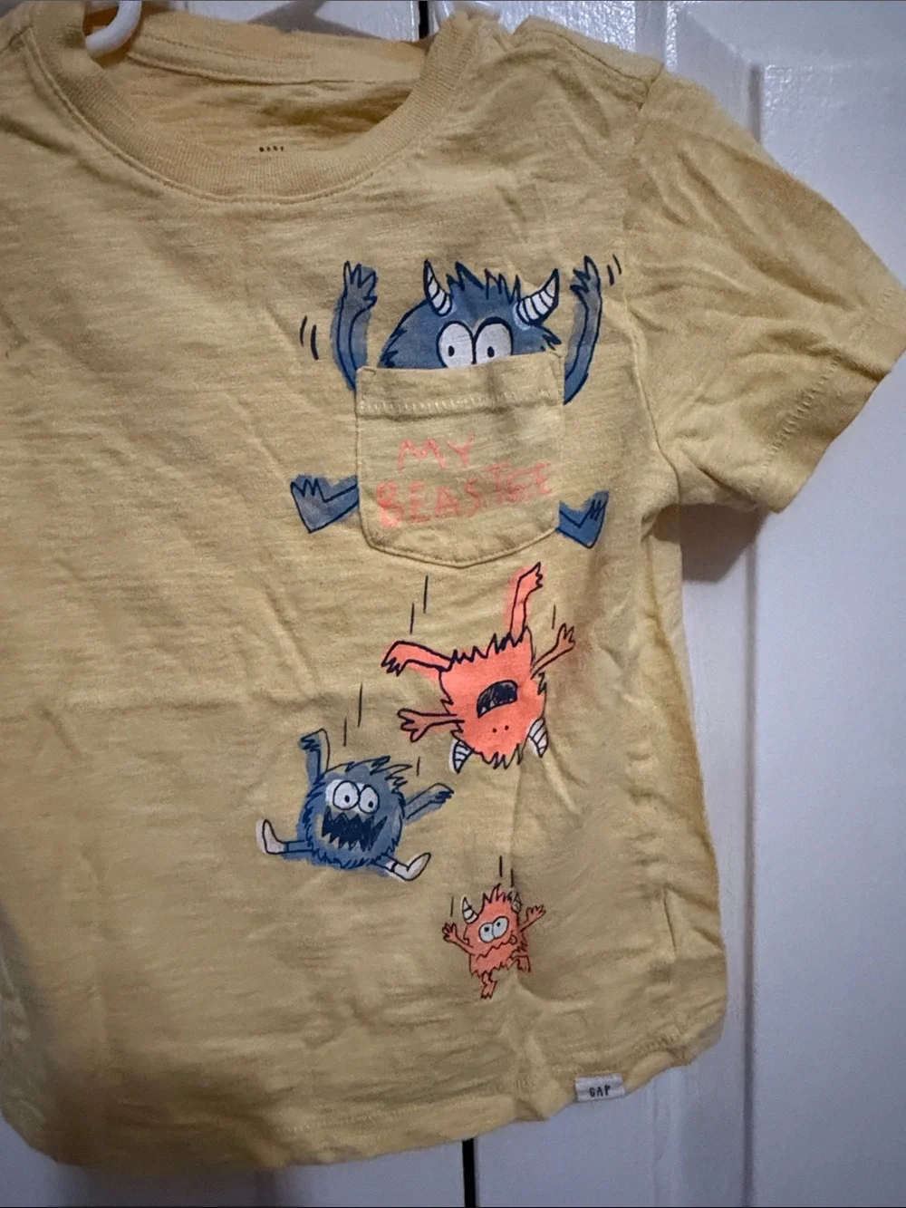 GAP Yellow Short Sleeve Tee with Monster Pocket & Friends
